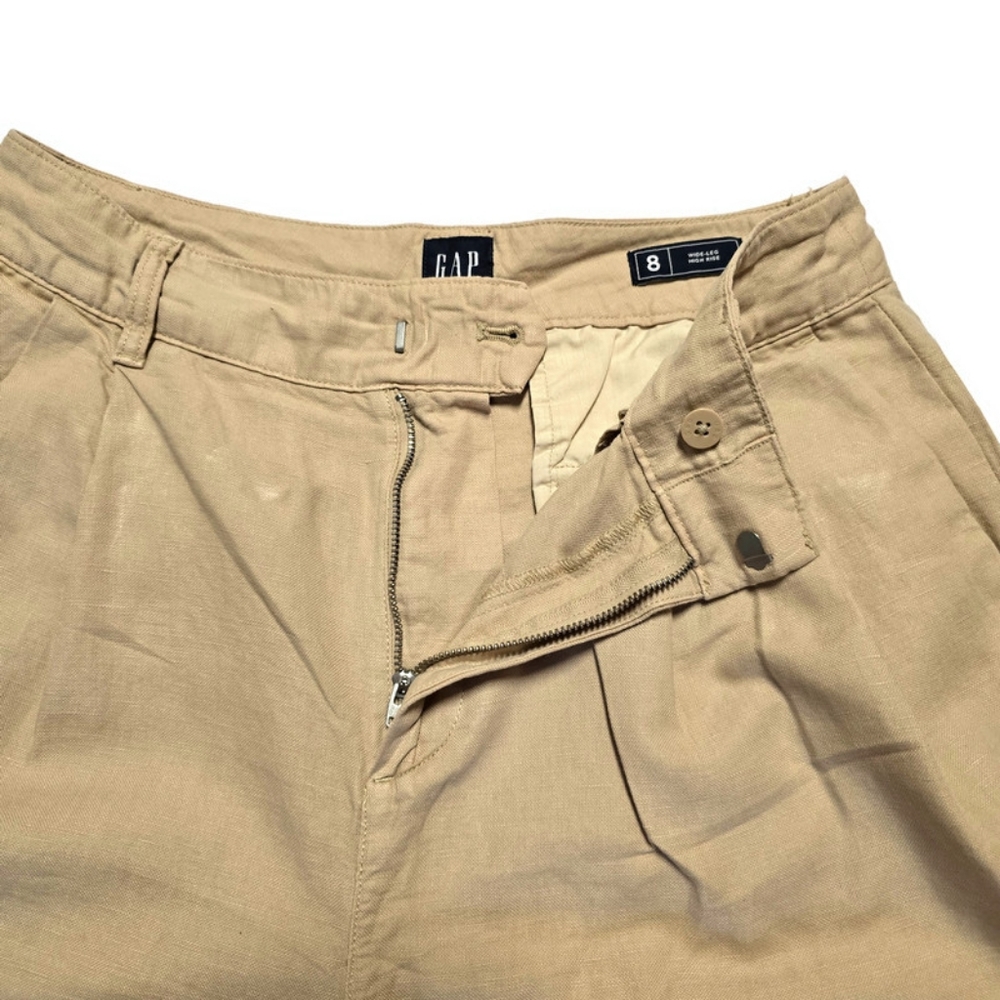 Gap Khaki Pants Womens Size 8 High Rise Wide-Leg Pleated Pockets, - Picture 3 of 10